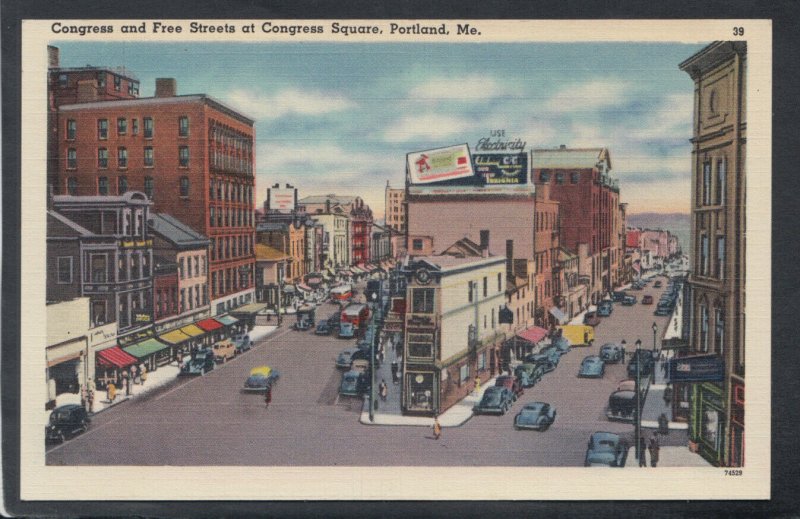 America Postcard-Congress & Free Streets at Congress Square,Portland,Maine T9948