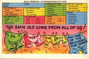 Humour Busy Person's Correspondence Card Same Old Line From All Of Us