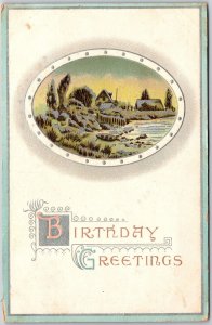 1912 Birthday Greetings Landscape Card Countryside Home Posted Postcard