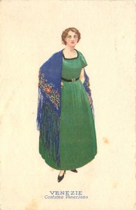 Lloyd Triestino Ship Postcard Woman in Costume Veneziano Venice Italy