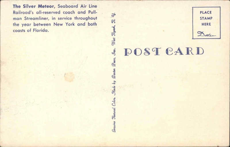 CHROME Postcard Seaboard Air Line Railroad SILVER METEOR RR TRAIN