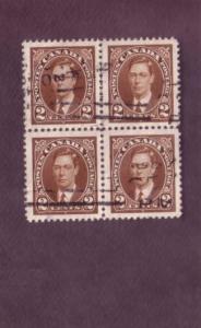 Canada, Used Block of Four, George VI, 2 Cent, Scott #232