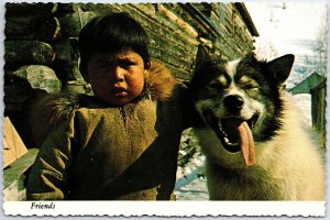 VINTAGE CONTINENTAL SIZE POSTCARD FRIENDS ABORGINAL AND HIS DOG FROM TEAM