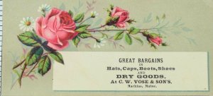 1870's-80's Flowers, Great Bargains, C.W. Vose & Son's Victorian Trade Card F103