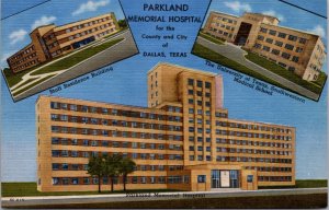 Linen Postcard Multiple Views of Parkland Memorial Hospital in Dallas, Texas