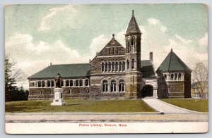 1910's Public Library Woburn Massachusetts Grounds & Building Posted Postcard