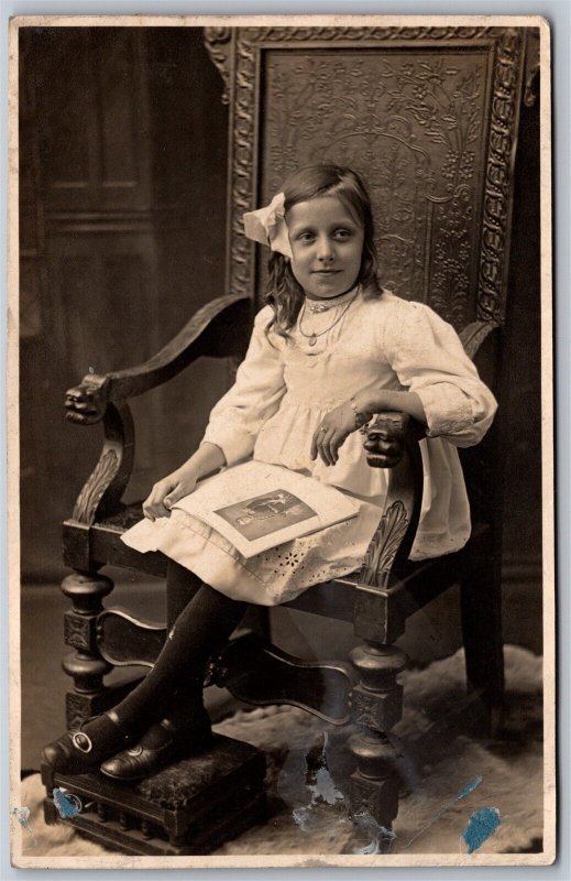Postcard RPPC 1910s Studio Photo of Young Girl by Carl Cloud Manchester & Bolton