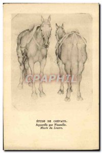 Postcard Old Horse Riding Equestrian horses Watercolor Study Pisanello Louvre...