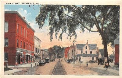 Main Street Scene, Kennebunk, Maine York County ca 1920s Rare Vintage Postcard 