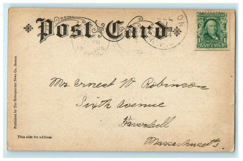 1906 Post Office Concord New Hampshire NH Train Engine Story Haverhill Postcard 