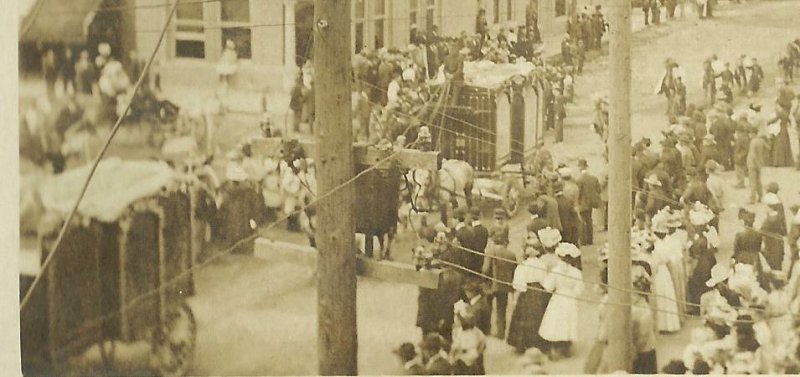 Fairbury NEBRASKA RPPC 1908 RINGLING BROS. CIRCUS PARADE Main Street CROWD