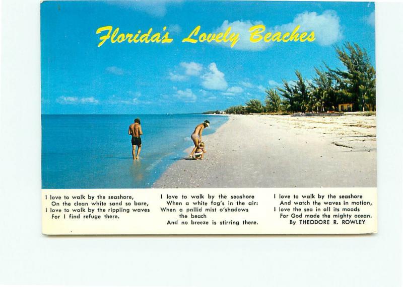 Postcard Florida Beach Family looking seashells Rowley  # 3870A