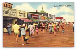 Postcard Boardwalk Scene Rehoboth Beach Delaware Storefronts Signs