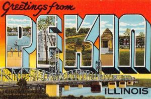 Pekin Illinois Large Letter Linen Antique Postcard K79409