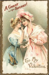 Valentine Beautiful Women Whisper Secrets c1910 Vintage Postcard