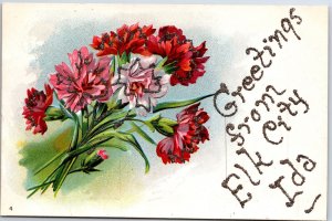 VINTAGE POSTCARD GREETINGS FROM ELK CITY IDAHO HEAVY EMBOSS GLITTER FRESH c 1910