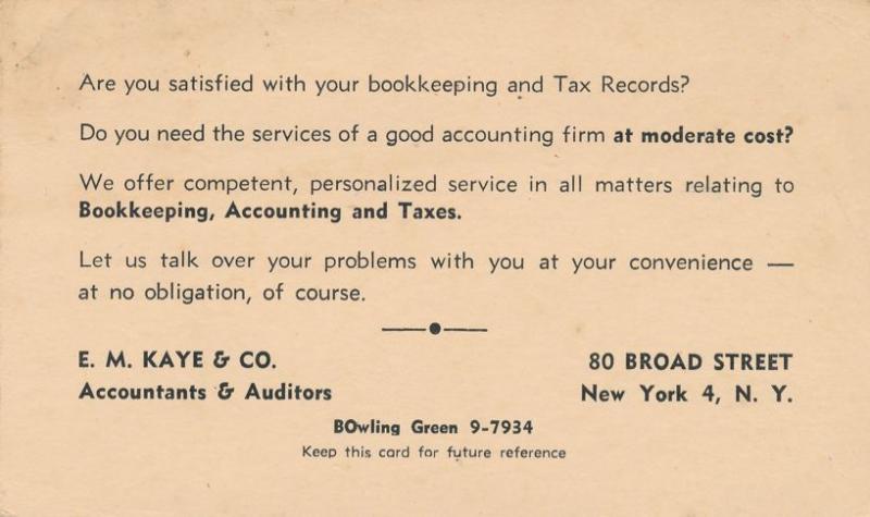 E. M. Kaye Accountants NYC New York City Advertisement for Bookkeeping Services