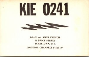 QSL Radio Postcard Jamestown KIE-0241 Station Dean & Anne French 1950s V113