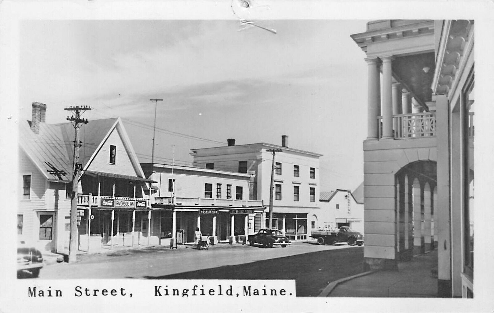 Kingfield ME Riverside Inn Post Office Storefronts Real Photo Postcard