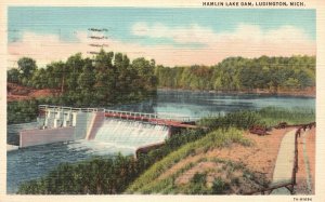 Vintage Postcard 1941 Hamlin Lake Dam Waterfront Ludington Michigan Nature MI 