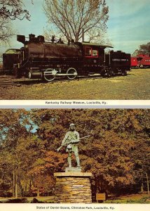 KY Kentucky LOUISVILLE CEMENT TRAIN LOCOMOTIVE~Daniel Boone Statue  4X6 Postcard