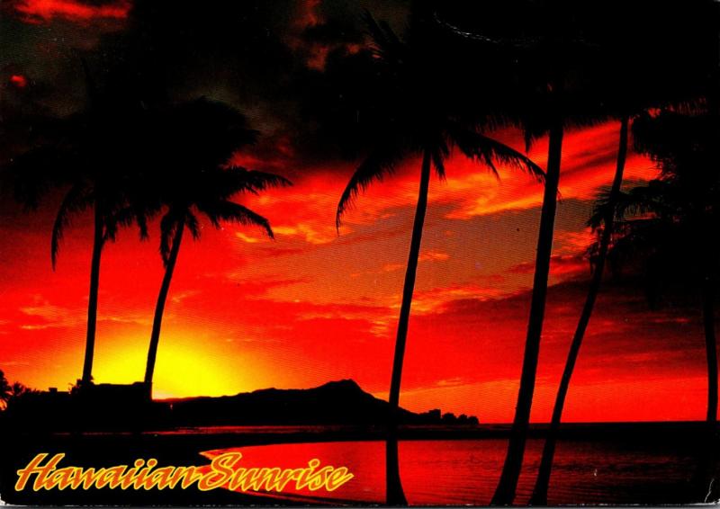 Hawaii Waikiki Beach Sunrise Over Diamond Head 1996