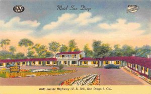 Motel San Diego US 101 Pacific Highway San Diego California linen postcard