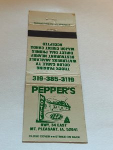 Vintage Matchbook Cover Pepper's Motel Mt Pleasant, Iowa MB187