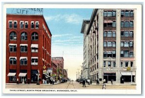 c1930's Third Street North From Broadway Hotel Cars Muskogee Oklahoma Postcard