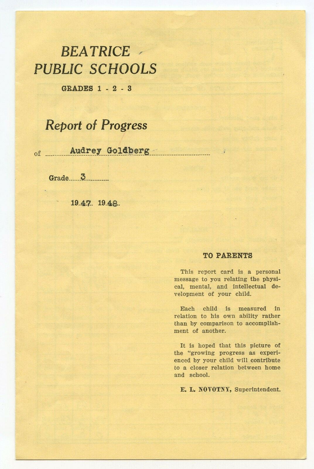 Beatrice NE Public Schools Vintage 1947 48 Report of Progress