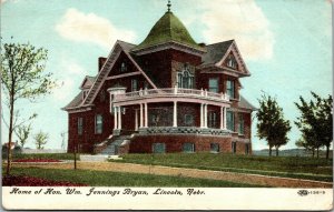 Vtg Lincoln Nebraska NE Home of William Jennings Bryan 1909 Old View Postcard