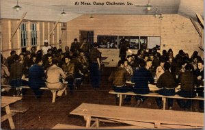 Linen Postcard Military Soldiers at Mess, Camp Claiborne, Louisiana