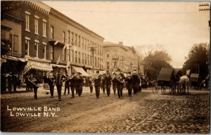 RPPC Marching Band Parade Lowville Band Lowville NY Vintage Postcard U29