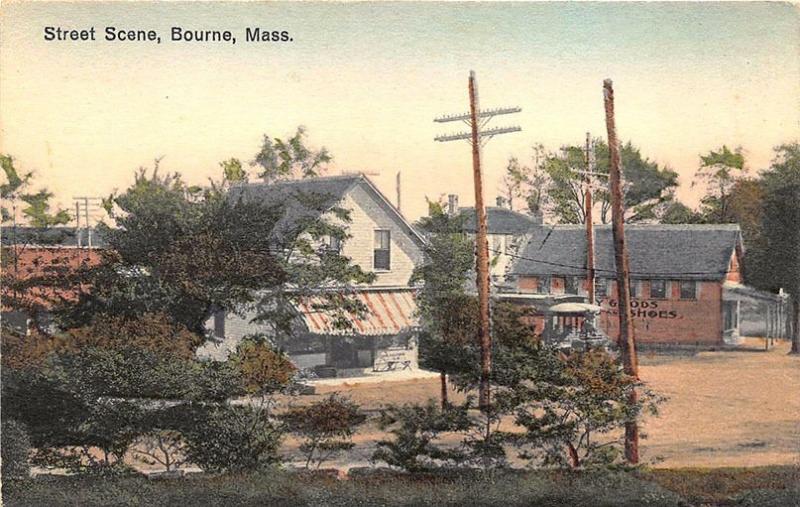 Bourne MA Street View General Store Trolley Postcard