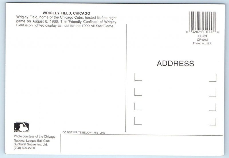 CHICAGO, IL~ Night WRIGLEY FIELD 1990 All Star Game 4x6 Baseball Cubs Postcard