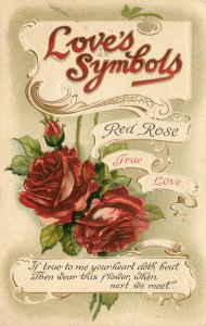 BB London Postcard E 278 Embossed Loves Symbols Red Rose True Love