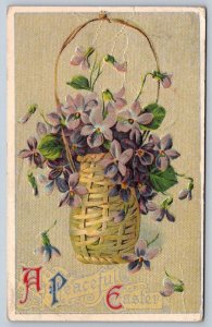 A Peaceful Easter, Violets In A Basket, 1910 Postcard, Mount Joy Ont DPO Cancel