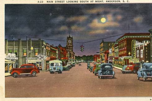 SC - Anderson, Main Street Looking South At Night