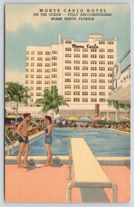 Miami Beach Florida~Monte Carlo Hotel Pool~Guy & Gal @ Diving Board~1940s