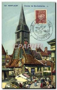 Old Postcard Honfleur The Tower of St. Catherine Marche Day stamp 1943