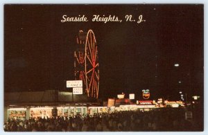 1950-60s SEASIDE HEIGHTS NJ FERRIS WHEEL AT NIGHT NEON LIGHTS SKEE BALL POSTCARD