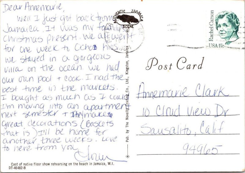 Jamaica, West Indies Caribbean ENTERTAINERS & DONKEY On BEACH 1984 4X6 Postcard