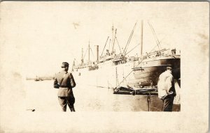 Military Warship USS VIRGINIAN in European Port 1919 RPPC Postcard V14