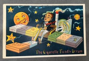 Antique Postcard The Cigarette Fiends Dream Anthropomorphic Moon Surreal!!!