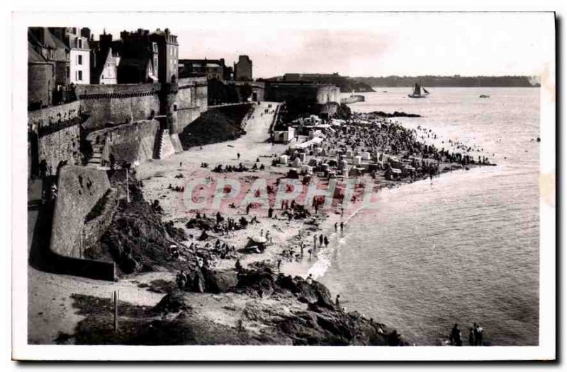 Old Postcard Saint Malo Bon Secours Beach at high tide