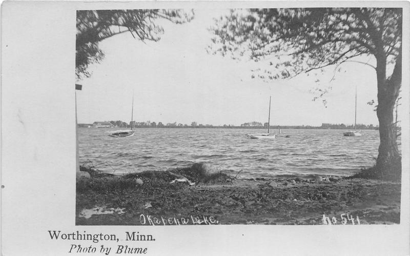 F36/ Worthington Minnesota RPPC Postcard c1910 Lake Okabena Sailboats