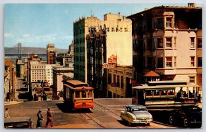 Vintage Postcard San Francisco's Cable Cars Crossing at California & Powell Sts.