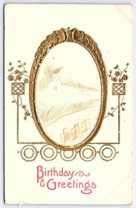 Birthday Greetings Mirror Landscaped Embossed Glittered Wishes Card Postcard