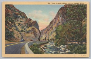 Linen~Highway Beside Trout Stream In Ogden Canyon~Chief Scenic Utah~Vintage PC