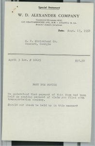 1958 W.D. Alexander Company 1225 Chattahoochee Ave Atlanta GA Invoice 170